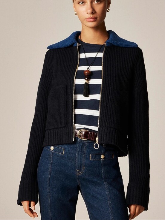 J. Crew Sweaters - J Crew Colorblock collared full-zip sweater in wool CR149 Size XXS NWT Merino